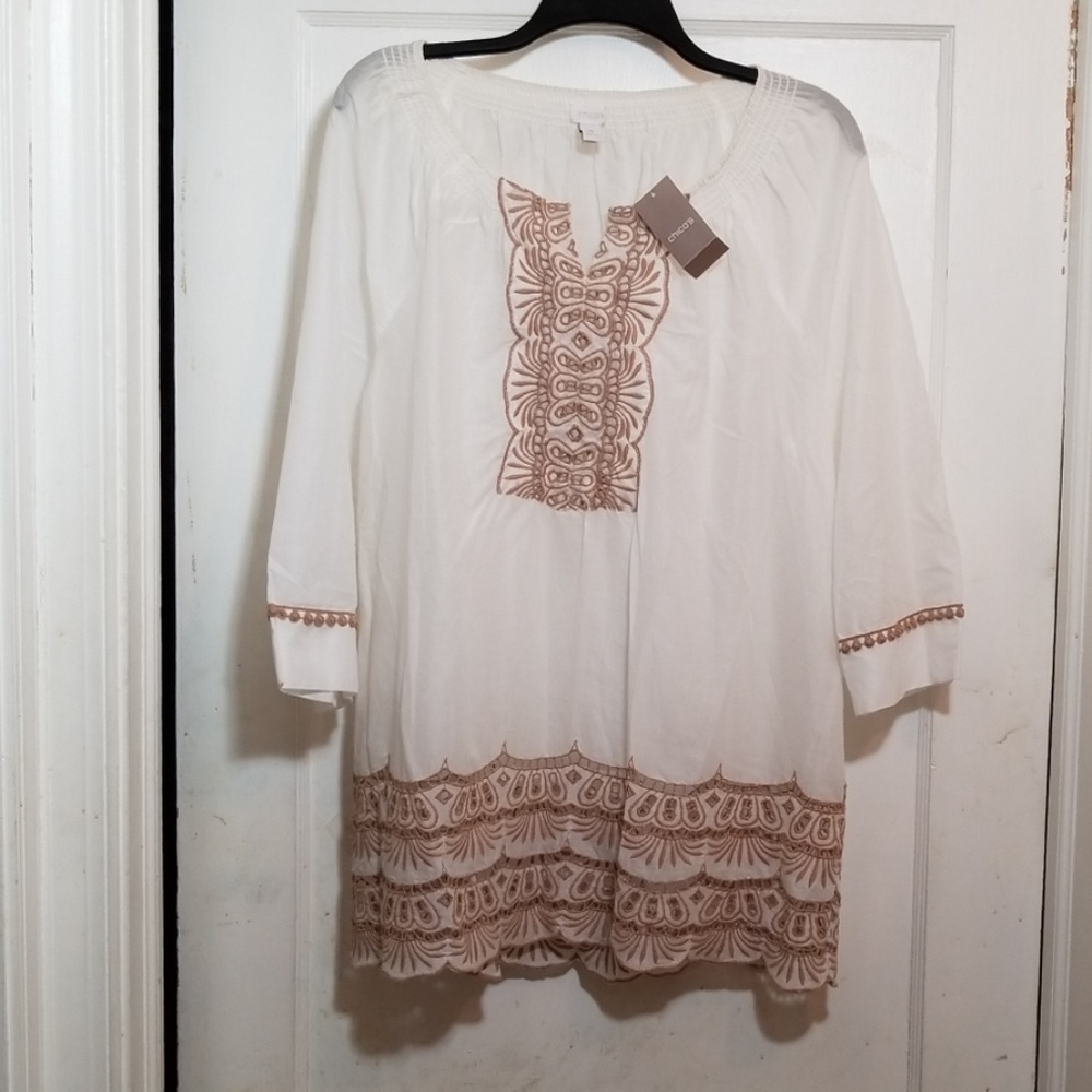 Chico's Optic White 3/4 Top Sz 2